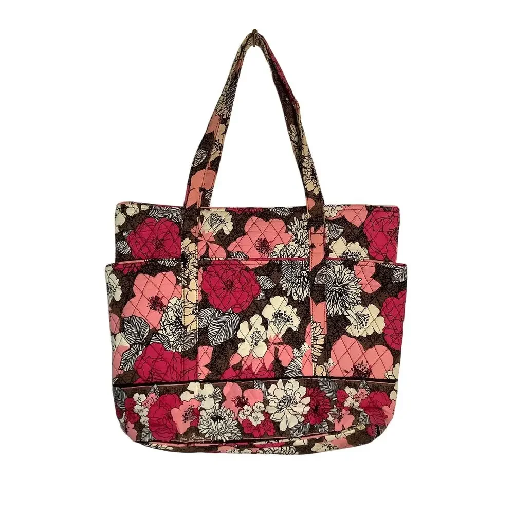 Vera Bradley Mocha Rouge Floral Quilted Cotton Tote Shoulder Bag Purse F12-10